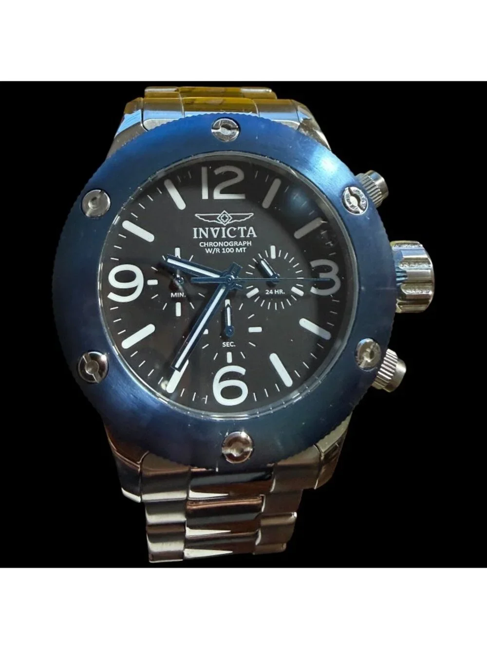 Invicta Russian Diver 1959 Chronograph Men's Watch 18586 Blue Bezel Stainless